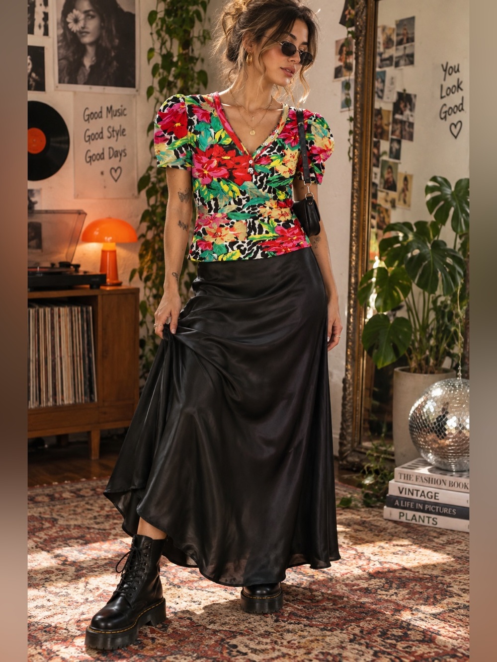 Mirror Image Vintage 90s Y2K Tropical Floral Puff Sleeve Cotton Top